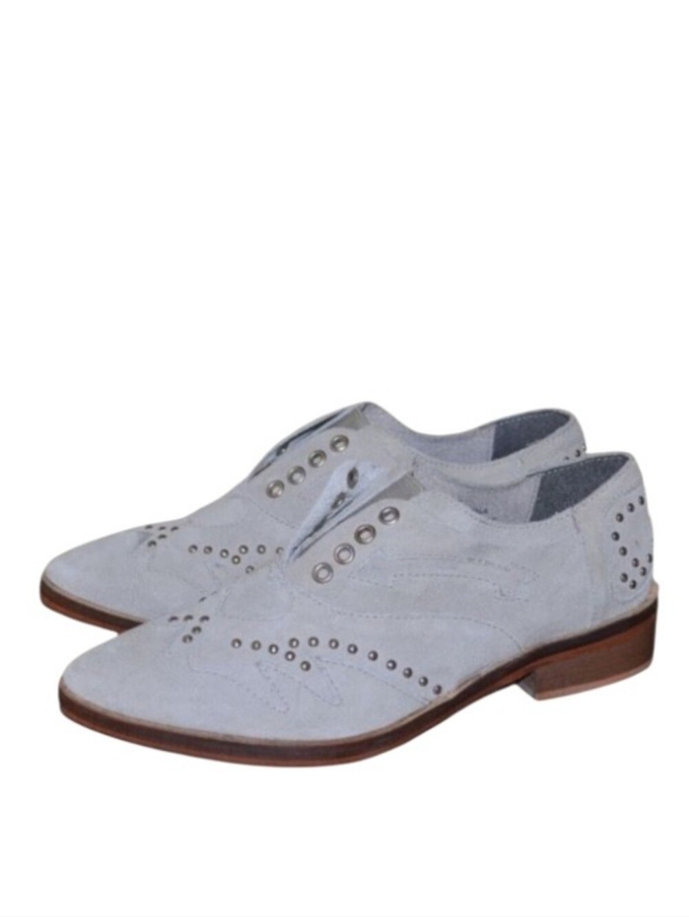 Free People Shooting Arrows Studded Oxfords Dove Grey Suede Leather Size Eu 38